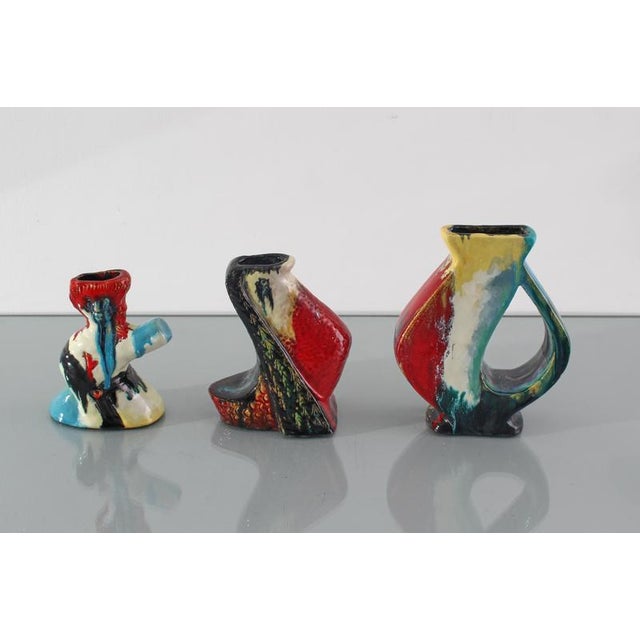 Hand-Glazed Polychrome Ceramic Vases-Sculptures by A. Minghetti, Italy, 1950s, Set of 3 For Sale - Image 4 of 18
