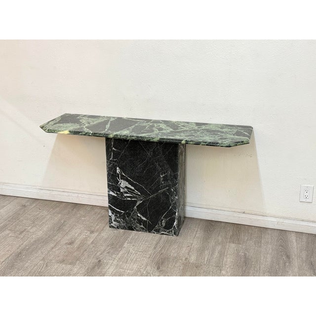 Hollywood Regency Green Black Marble Console Table For Sale - Image 3 of 7