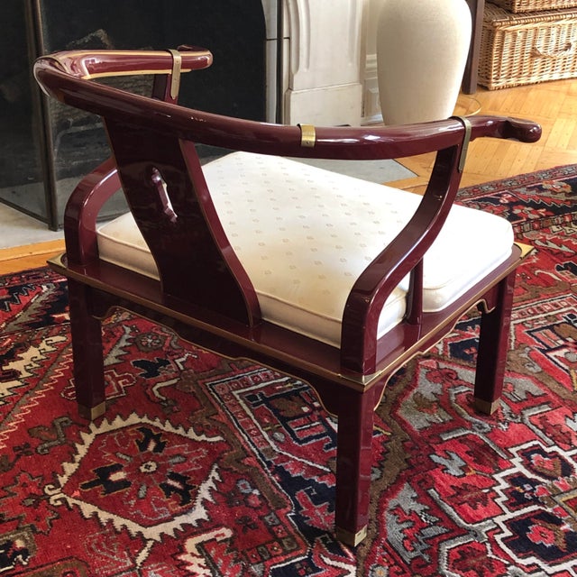 1970s 1970s James Mont-Style Oxblood Red Horseshoe Chinoiserie Accent Chair For Sale - Image 5 of 12