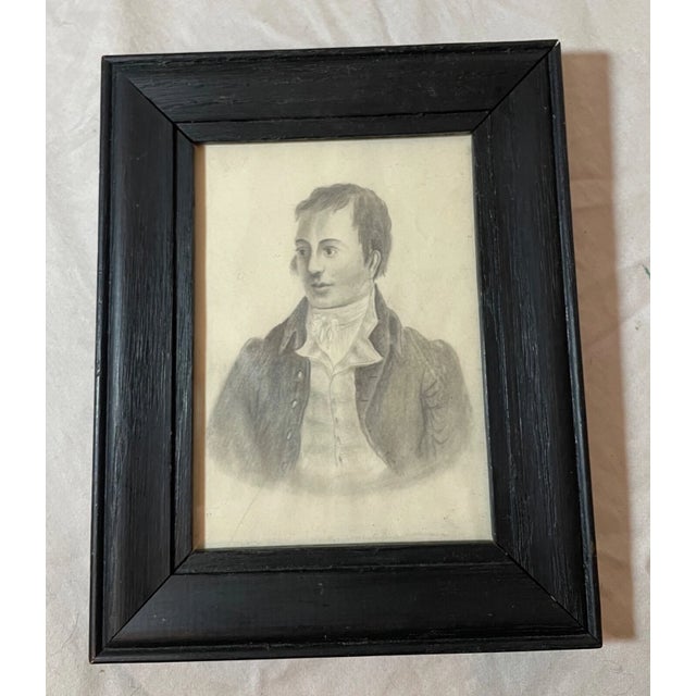 Antique Original 1800's Robert Burns Poet Pencil Drawing Mini Portrait Sketch For Sale - Image 10 of 10