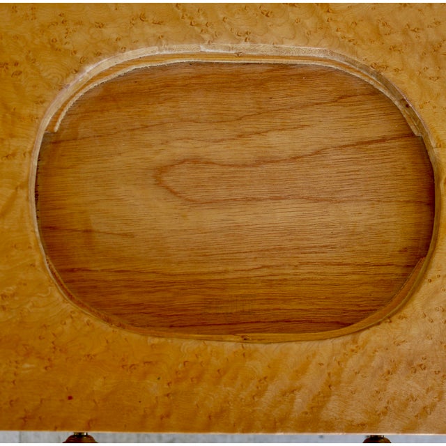 1984 Handcrafted One Drawer Bird’s Eye Maple Display Stand With Blue and White Platter For Sale - Image 11 of 18