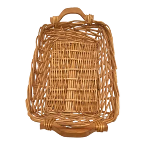 Mid 20th Century Vintage Wicker Rectangle Double-Handled Flower Market Basket