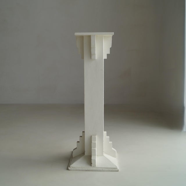 Wood Tall Amsterdam School Pedestal in White Paint, 1920s For Sale - Image 7 of 16