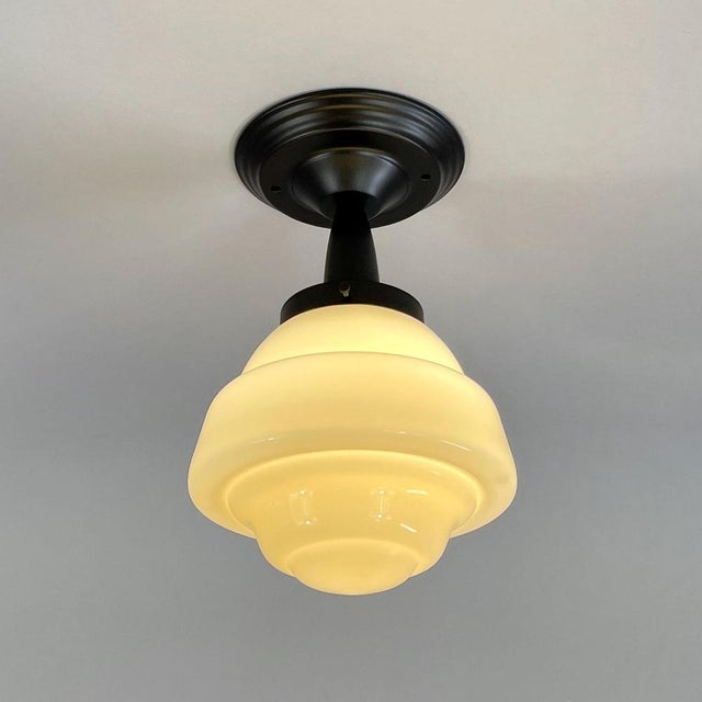 Art Deco Flush Mount in Burnished Brass and Cream Opaline Glass, 1940s For Sale - Image 13 of 14