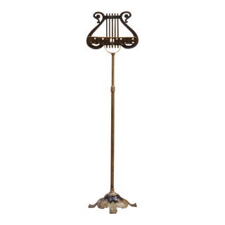 Mid-Century French Brass Music Stand on Stand With Lyre Motif For Sale