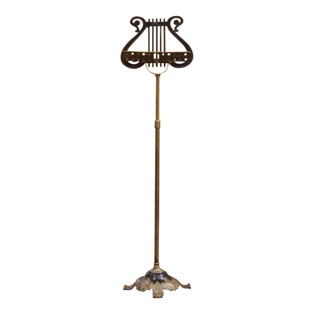 Mid-Century French Brass Music Stand on Stand With Lyre Motif For Sale