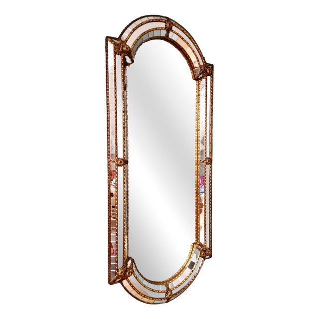 Large Hollywood Regency Mirror in Glass and Brass Mosaic, Spain, 1970 For Sale