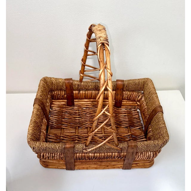 Wood Wicker & Rattan Basket Handled Basket For Sale - Image 7 of 11