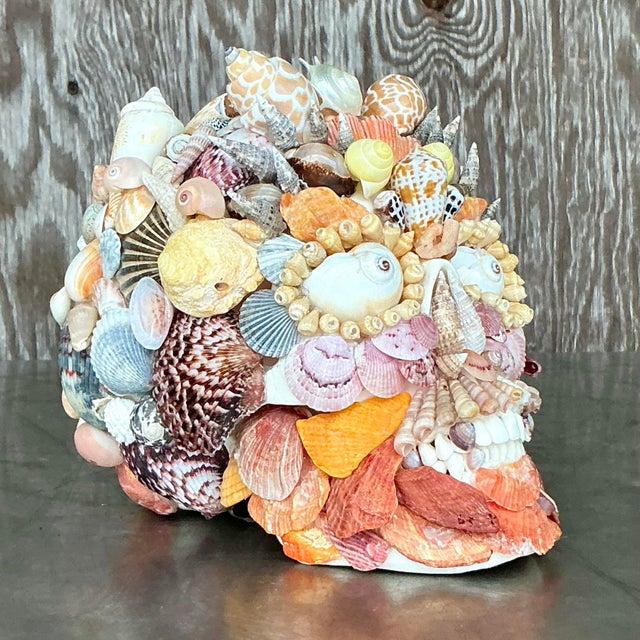 Vintage Coastal Shell Encrusted Skull | Chairish