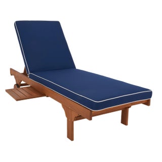Newport Lounge Chair with Side Table - Natural/Navy with Contrast Piping For Sale