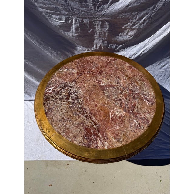 Vintage Neoclassical Style Gilt Wood Coffee Table With Marble Top – French Empire Inspired For Sale - Image 4 of 16