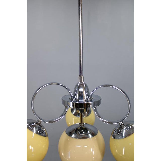 Art Deco Chrome and Champagne Glass Chandelier, Czechoslovakia, 1930s For Sale - Image 6 of 12