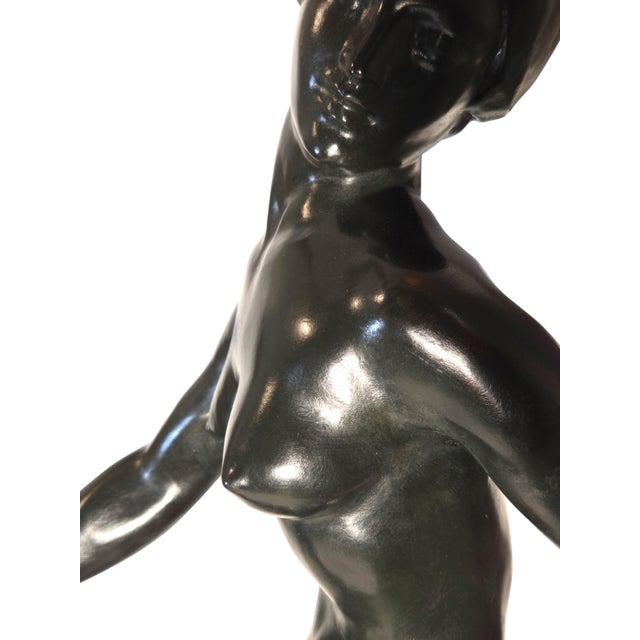 Early 20th Century Early 20th Century E. Popineau Signed Large, Original, French Art Deco Bronze Female Cymbal Dancer - Francois Emile Popineau For Sale - Image 5 of 18