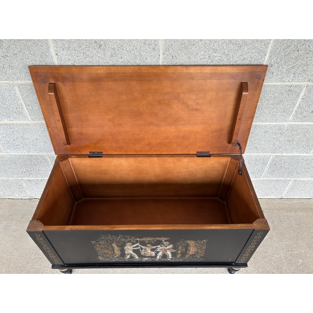Mid 20th Century Hitchcock Ebonized Paint Decorated Solid Maple 36" Blanket Chest For Sale In Philadelphia - Image 6 of 11