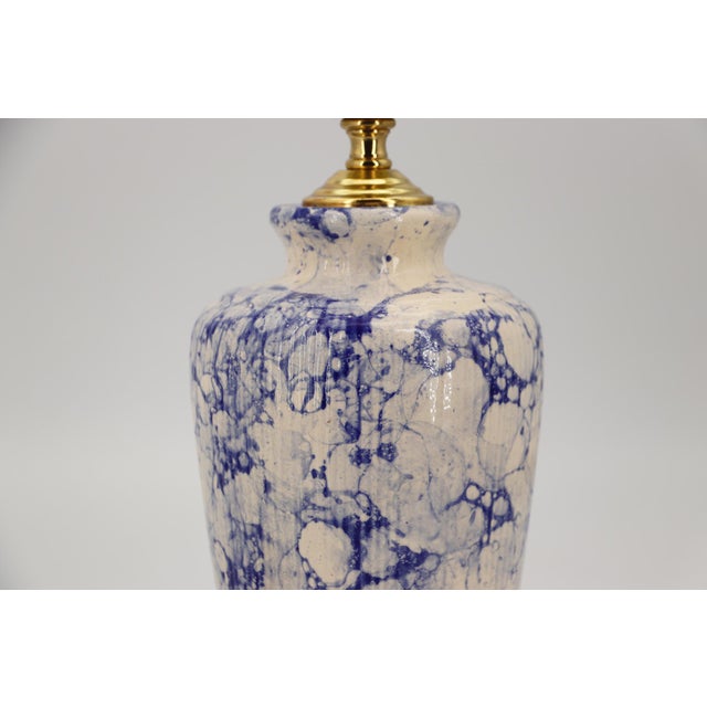 Ceramic Mid-Century Modern Blue and White Ceramic Table Lamp, Portuguese For Sale - Image 7 of 13