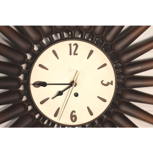 Mid-Century Modern Mid Century Syroco Wood Look Starbust Wall Clock 50's 60's Modern Retro Sunburst For Sale - Image 3 of 7
