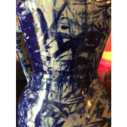 Gorgeous ceramic blue Pollock style pitcher.