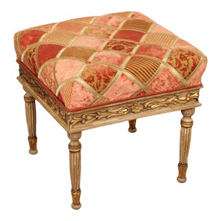 Italian Venetian Style Tufted and Partial Gilt Bench For Sale