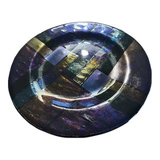 Paul Hathcoat Signed Studio Art Dichroic Fused Glass Charger For Sale