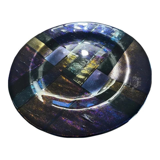 Paul Hathcoat Signed Studio Art Dichroic Fused Glass Charger For Sale