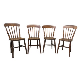 Beech and Elm Seated Stick Back Kitchen Dining Chairs, 1900s, Set of 4 For Sale