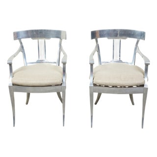 Vintage Pair of Mid-Century Steel Armchairs with Custom Cushion and Saber Legs For Sale
