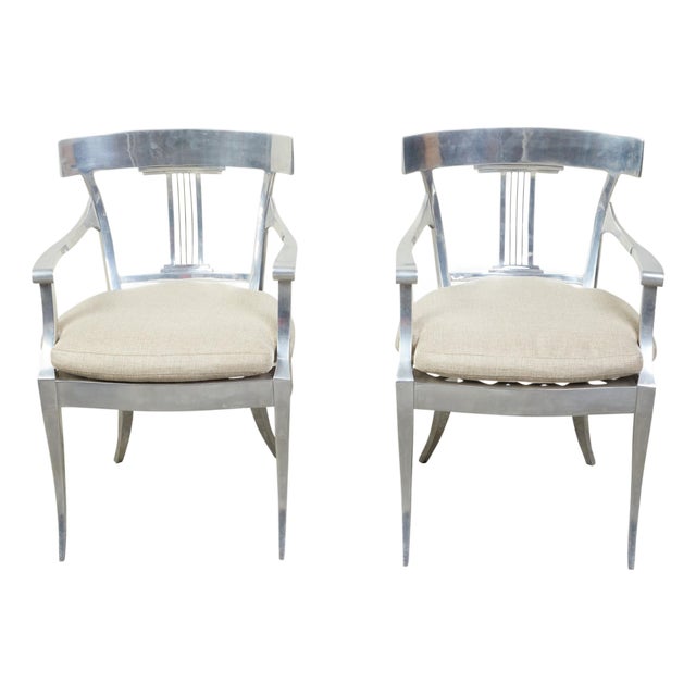 Vintage Pair of Mid-Century Steel Armchairs with Custom Cushion and Saber Legs For Sale