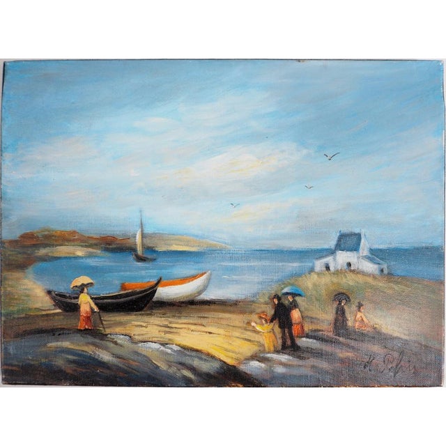 Michel Pabois, Two Breton Boats at the Water's Edge, Original Oil on Canvas For Sale - Image 9 of 9