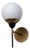 Italian Brass Black Lacquered Metal and Opaline Glass Globe Wall Sconce, 1950s For Sale