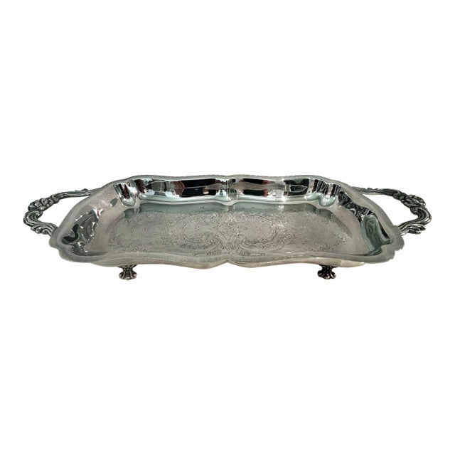 Vintage English Silver Mfg. Co. Silver Plate Victorian Revival Footed Bread or Tea Tray For Sale