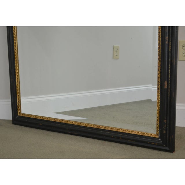Regency Style Distressed Black & Gold Frame Rectangular Beveled Mirrors - a Pair For Sale - Image 11 of 13