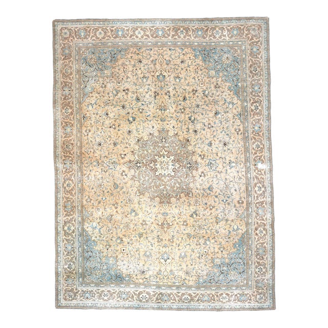 1970s Vintage Persian Handmade Wool Cotton Brow Area Rug For Sale