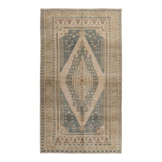 Vintage Circa 1940 Beige Turkish Oushak Hand Knotted Wool Rug 5ft 7in X 10ft 2in For Sale