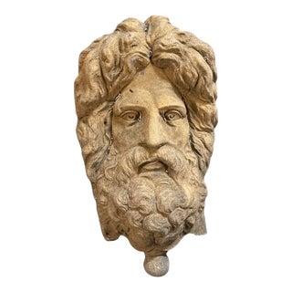 Vintage English Cast Stone Neoclassical Bearded Deity Wall Pocket For Sale