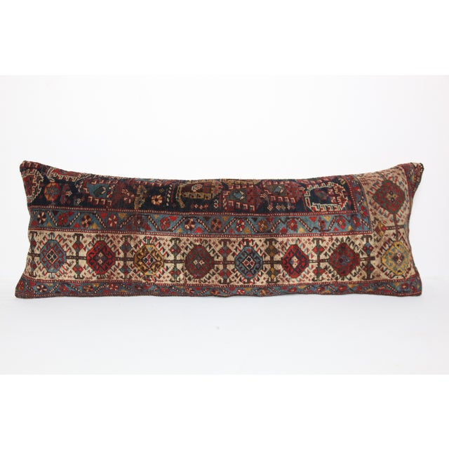 Textile Antique Kurdish Navy Blue Sofa Rug Pillow Cushion Cover -16'' X 42'' For Sale - Image 7 of 11