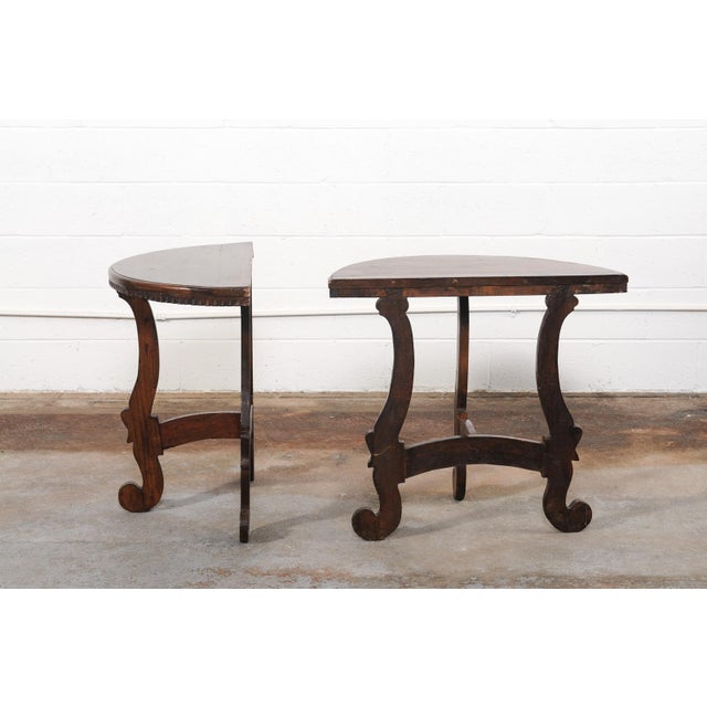 Wood Early 19th Century Pair of Petite Italian 19th C. Demi-Lunes For Sale - Image 7 of 11