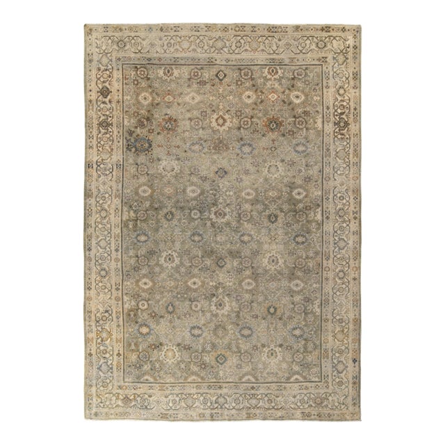 Vintage Persian Sultanabad Style Rug in Green, Beige-Brown Floral Pattern For Sale