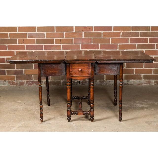 Brown English 19th Century Oak Drop Leaf Table with Turned Legs and Two Drawers For Sale - Image 8 of 12