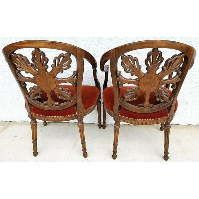 Antique Hand Carved Walnut French Provincial Armchairs - Set of 2 For Sale In Miami - Image 6 of 13