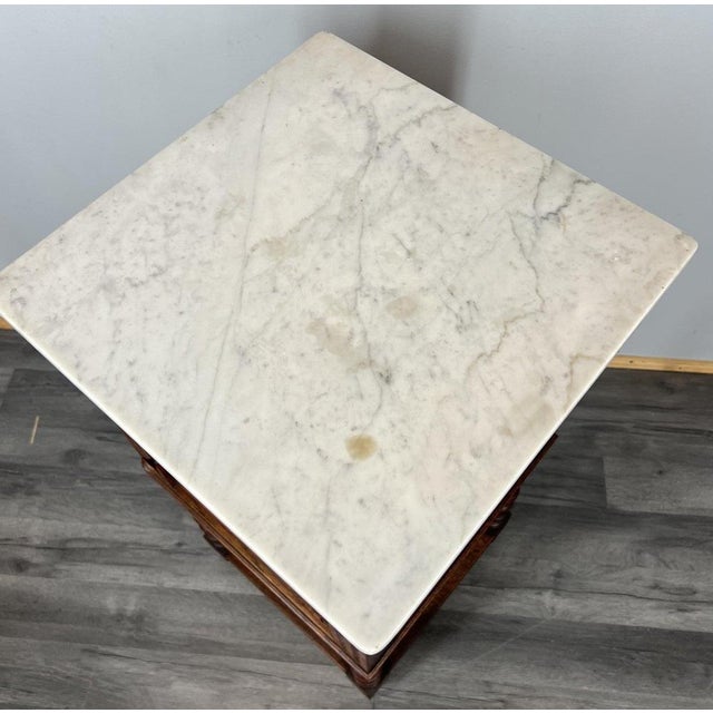Antique French Marble Top Oak Nightstand For Sale - Image 10 of 12
