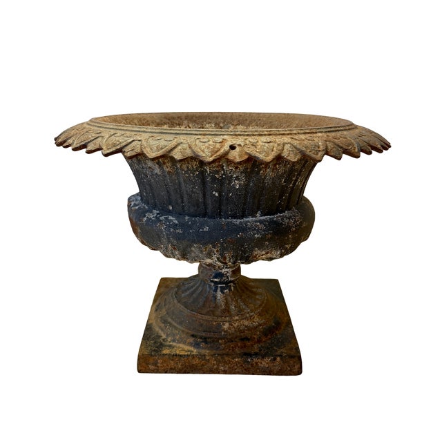 Victorian Antique Cast Iron Garden Urn For Sale - Image 3 of 9