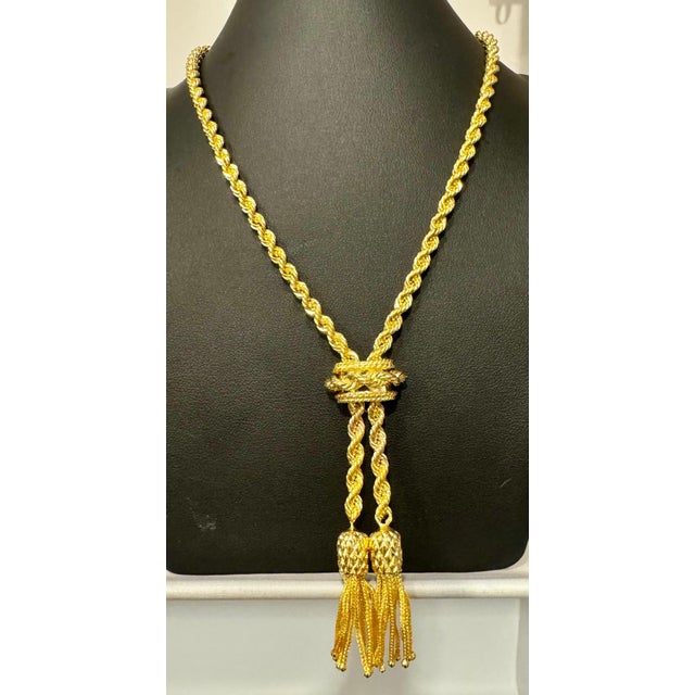 14k Solid Yellow Gold Adjustable Rope Lariat Slider Stopper Chain Y Necklace 53G For Sale - Image 4 of 18