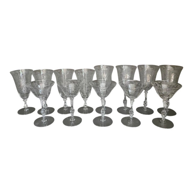 Vintage Etched Floral Glasses - Set of 13 For Sale