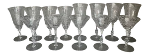 Vintage Etched Floral Glasses - Set of 13