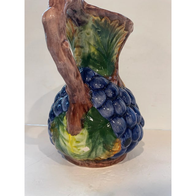 Italian Hand Painted Ceramic Pottery Pitcher With Grapes For Sale In Philadelphia - Image 6 of 8