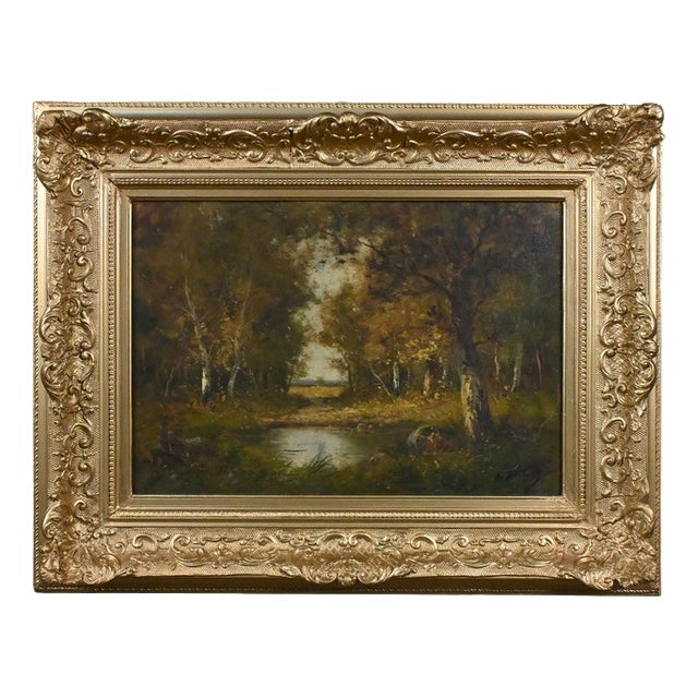 Salvignac, Pond Under the Woods, Early 20th Century, Oil on Canvas, Framed For Sale