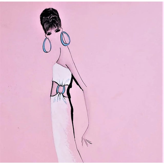 RARE showstopper! Elegant and sophisticated styling. This is an original 1960’s watercolor fashion evening gown design...