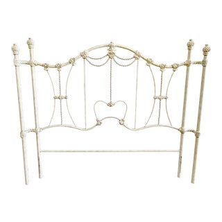 Vintage French Country Queen White Iron Bed For Sale