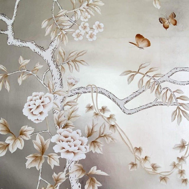 Not Yet Made - Made To Order 36" * H108"/Panel, Luxury Hand-Painted Chinoiserie Wallpaper on Champagne Silver Gilded Paper For Sale - Image 5 of 6