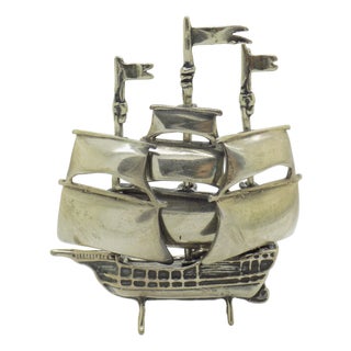 Vintage Italian Handmade Silver Vessel Sailing Ship Figurine, Tuscany, 1980s For Sale